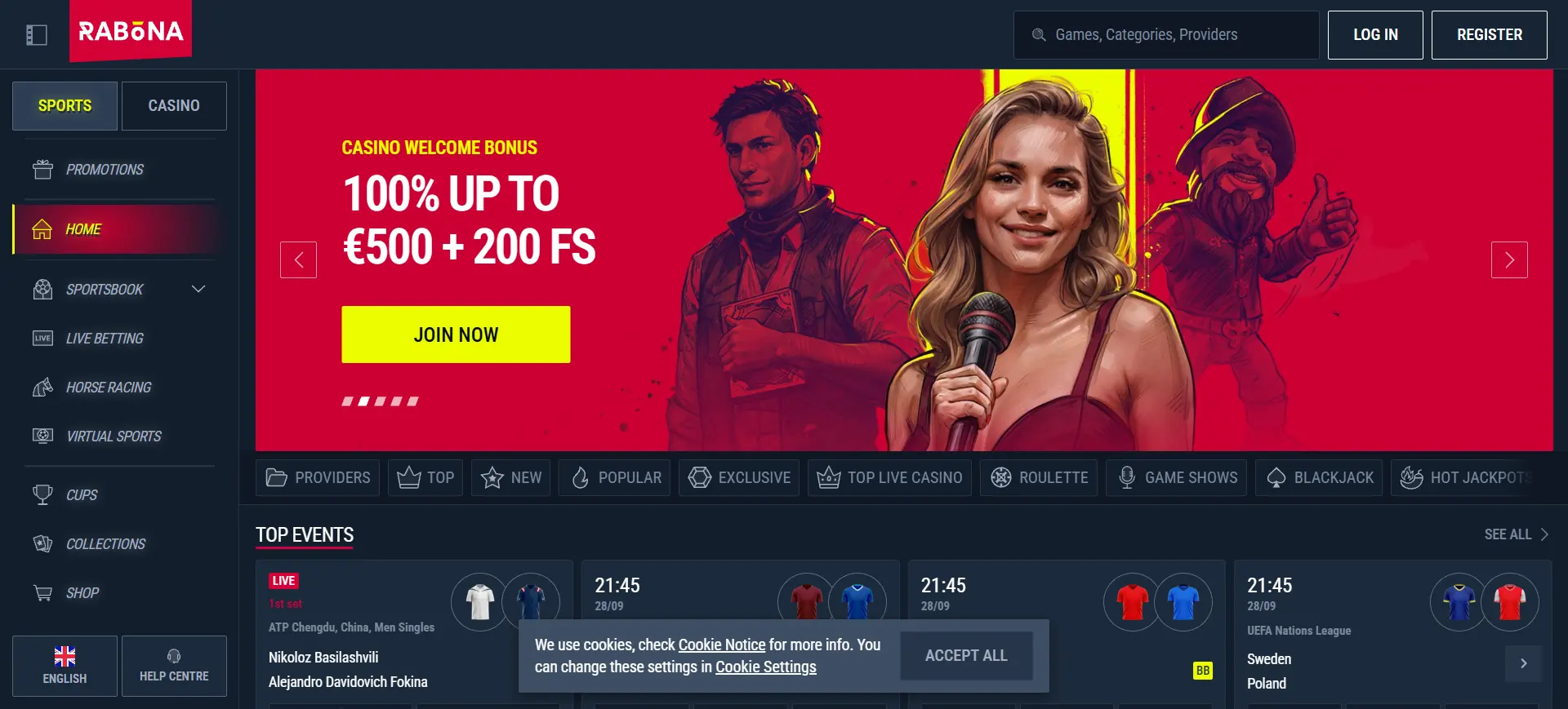 Rabona Casino Screen